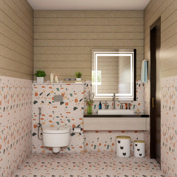 Compact Bathroom with Patterned Wainscoting